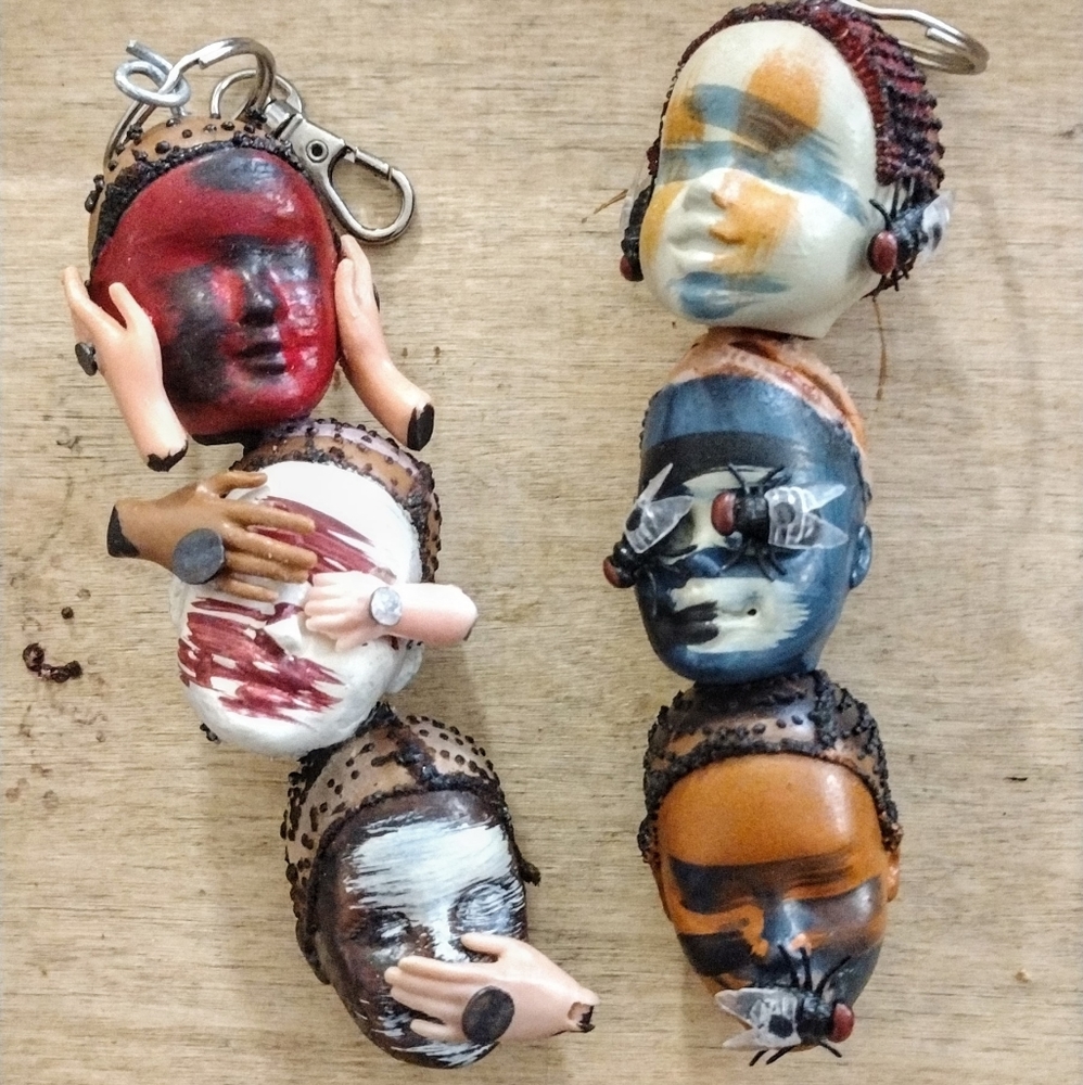 🪰🖐️ Hear See Speak No Evil Barbie Head Keychains Fobs Bag Charms Goth Dark Art